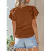 imageSHEWIN Womens Summer Tops Ruffle Short Sleeve T Shirts Casual Slim FitV Brown
