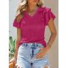 imageSHEWIN Womens Summer Tops Ruffle Short Sleeve T Shirts Casual Slim FitV Rose