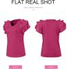 imageSHEWIN Womens Summer Tops Ruffle Short Sleeve T Shirts Casual Slim FitV Rose