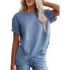 imageSHEWIN Womens Casual V Neck Waffle Knit Tops Short Sleeve T Shirts Loose BlousesD Hot Pink