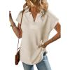 imageSHEWIN Womens Polo Shirts Casual Collared V Neck Short Sleeve T Shirt Tunic Tops Loose FitA Apricot