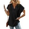 imageSHEWIN Womens Polo Shirts Casual Collared V Neck Short Sleeve T Shirt Tunic Tops Loose FitA Black