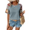 imageSHEWIN Womens Summer Tops Casual Short Sleeve T Shirts Crewneck Boho Crochet Floral Print Shirt BlousesMedium Grey
