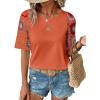 imageSHEWIN Womens Summer Tops Casual Short Sleeve T Shirts Crewneck Boho Crochet Floral Print Shirt BlousesOrange