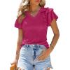 imageSHEWIN Womens Summer Tops Ruffle Short Sleeve T Shirts Casual Slim FitV Rose