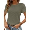 imageSHEWIN Womens Frenchy Summer Tops Crewneck Short Sleeve T Shirts Casual Waffle Knit Jacquard Blouses Top ShirtsMedium Green
