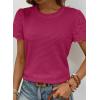 imageSHEWIN Womens Frenchy Summer Tops Crewneck Short Sleeve T Shirts Casual Waffle Knit Jacquard Blouses Top Shirts