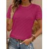 imageSHEWIN Womens Frenchy Summer Tops Crewneck Short Sleeve T Shirts Casual Waffle Knit Jacquard Blouses Top Shirts