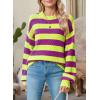 imageSHEWIN Womens Sweaters 2025 Casual Long Sleeve Crewneck Color Block Striped Knit Lightweight Pullover Sweater TopsPurple Stripe