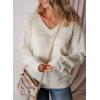 imageSHEWIN Womens Sweaters Casual Long Sleeve V Neck Lightweight Crochet Pullover Sweater TopsA White