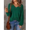 imageSHEWIN Womens Sweaters Casual Long Sleeve V Neck Lightweight Crochet Pullover Sweater TopsB Blackish Green