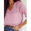 imageSHEWIN Womens Sweaters Casual Long Sleeve V Neck Lightweight Crochet Pullover Sweater TopsB Pink