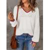 imageSHEWIN Womens Sweaters Casual Long Sleeve V Neck Lightweight Crochet Pullover Sweater TopsB White Red