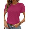 imageSHEWIN Womens Frenchy Summer Tops Crewneck Short Sleeve T Shirts Casual Waffle Knit Jacquard Blouses Top Shirts