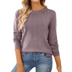 imageSHEWIN Womens Sweaters 2025 Casual Crewneck Long Sleeve Lightweight Knit Pullover Sweater Tops Fall ClothesBrown