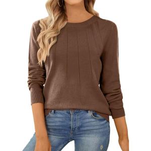 imageSHEWIN Womens Sweaters 2025 Casual Crewneck Long Sleeve Lightweight Knit Pullover Sweater Tops Fall ClothesCoffee