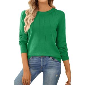 imageSHEWIN Womens Sweaters 2025 Casual Crewneck Long Sleeve Lightweight Knit Pullover Sweater Tops Fall ClothesDeep Green