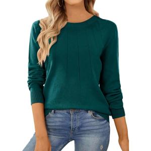 imageSHEWIN Womens Sweaters 2025 Casual Crewneck Long Sleeve Lightweight Knit Pullover Sweater Tops Fall ClothesGreen