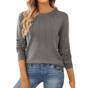 imageSHEWIN Womens Sweaters 2025 Casual Crewneck Long Sleeve Lightweight Knit Pullover Sweater Tops Fall ClothesGrey