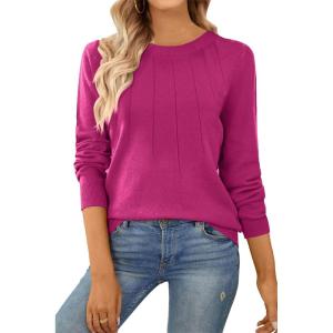 imageSHEWIN Womens Sweaters 2025 Casual Crewneck Long Sleeve Lightweight Knit Pullover Sweater Tops Fall ClothesHot Pink