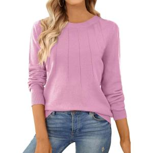 imageSHEWIN Womens Sweaters 2025 Casual Crewneck Long Sleeve Lightweight Knit Pullover Sweater Tops Fall ClothesPink