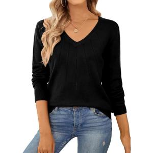 imageSHEWIN Womens Sweaters 2025 Casual Crewneck Long Sleeve Lightweight Knit Pullover Sweater Tops Fall ClothesPure Black