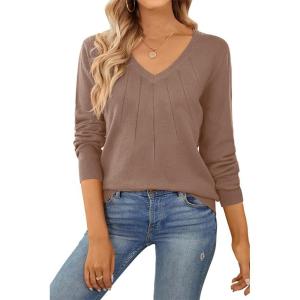 imageSHEWIN Womens Sweaters 2025 Casual Crewneck Long Sleeve Lightweight Knit Pullover Sweater Tops Fall ClothesPure Coffee