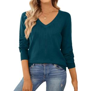 imageSHEWIN Womens Sweaters 2025 Casual Crewneck Long Sleeve Lightweight Knit Pullover Sweater Tops Fall ClothesPure Green