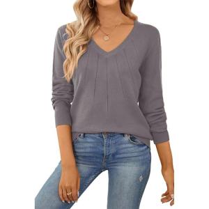 imageSHEWIN Womens Sweaters 2025 Casual Crewneck Long Sleeve Lightweight Knit Pullover Sweater Tops Fall ClothesPure Grey