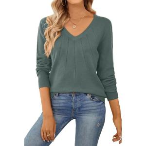 imageSHEWIN Womens Sweaters 2025 Casual Crewneck Long Sleeve Lightweight Knit Pullover Sweater Tops Fall ClothesPure Light Green