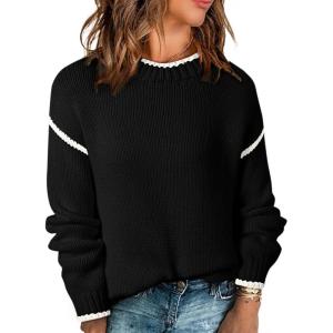 imageSHEWIN Womens Sweaters Crewneck Long Sleeve Knit Pullover Sweater Casual Fall Tops for Women 2025Black