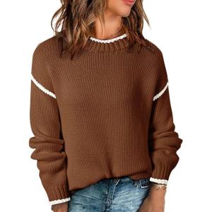 imageSHEWIN Womens Sweaters Crewneck Long Sleeve Knit Pullover Sweater Casual Fall Tops for Women 2025Coffee