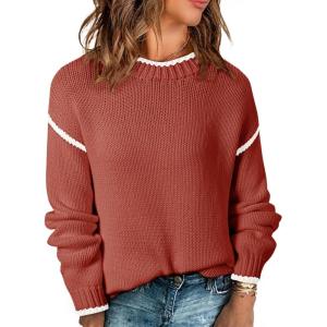 imageSHEWIN Womens Sweaters Crewneck Long Sleeve Knit Pullover Sweater Casual Fall Tops for Women 2025Gold