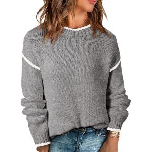 imageSHEWIN Womens Sweaters Crewneck Long Sleeve Knit Pullover Sweater Casual Fall Tops for Women 2025Grey
