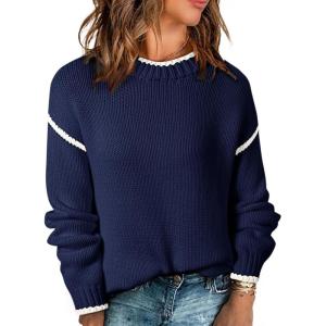 imageSHEWIN Womens Sweaters Crewneck Long Sleeve Knit Pullover Sweater Casual Fall Tops for Women 2025Navy Blue