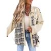 imageSHEWIN Womens Oversized Denim Jacket Casual Long Sleeve Button Down Plaid Shacket Boyfriend Jean Jacket With PocketsApricot