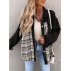 imageSHEWIN Womens Oversized Denim Jacket Casual Long Sleeve Button Down Plaid Shacket Boyfriend Jean Jacket With PocketsBlack