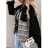 imageSHEWIN Womens Oversized Denim Jacket Casual Long Sleeve Button Down Plaid Shacket Boyfriend Jean Jacket With PocketsBlack