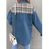 imageSHEWIN Womens Oversized Denim Jacket Casual Long Sleeve Button Down Plaid Shacket Boyfriend Jean Jacket With PocketsBlue