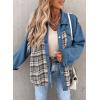 imageSHEWIN Womens Oversized Denim Jacket Casual Long Sleeve Button Down Plaid Shacket Boyfriend Jean Jacket With PocketsBlue