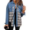 imageSHEWIN Womens Oversized Denim Jacket Casual Long Sleeve Button Down Plaid Shacket Boyfriend Jean Jacket With PocketsBlue