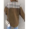 imageSHEWIN Womens Oversized Denim Jacket Casual Long Sleeve Button Down Plaid Shacket Boyfriend Jean Jacket With PocketsBrown