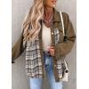 imageSHEWIN Womens Oversized Denim Jacket Casual Long Sleeve Button Down Plaid Shacket Boyfriend Jean Jacket With PocketsBrown