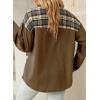 imageSHEWIN Womens Oversized Denim Jacket Casual Long Sleeve Button Down Plaid Shacket Boyfriend Jean Jacket With PocketsBrown