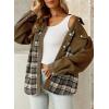 imageSHEWIN Womens Oversized Denim Jacket Casual Long Sleeve Button Down Plaid Shacket Boyfriend Jean Jacket With PocketsBrown