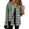 imageSHEWIN Womens Oversized Denim Jacket Casual Long Sleeve Button Down Plaid Shacket Boyfriend Jean Jacket With PocketsGreen