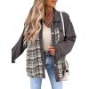 imageSHEWIN Womens Oversized Denim Jacket Casual Long Sleeve Button Down Plaid Shacket Boyfriend Jean Jacket With PocketsGrey