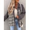 imageSHEWIN Womens Oversized Denim Jacket Casual Long Sleeve Button Down Plaid Shacket Boyfriend Jean Jacket With PocketsGrey