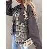 imageSHEWIN Womens Oversized Denim Jacket Casual Long Sleeve Button Down Plaid Shacket Boyfriend Jean Jacket With PocketsGrey