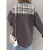imageSHEWIN Womens Oversized Denim Jacket Casual Long Sleeve Button Down Plaid Shacket Boyfriend Jean Jacket With PocketsGrey